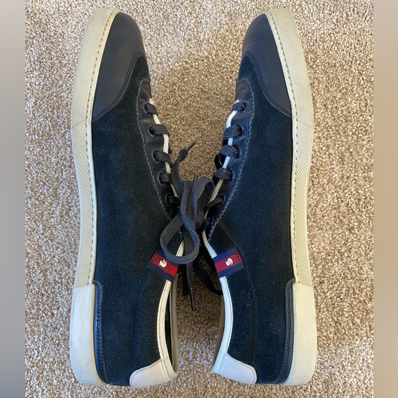 Gucci Low Top Leather and Suede Black Lace Sneakers Size 8 - Picture 4 of 10